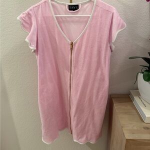 Pink Zip-Up Velvet Women's Top